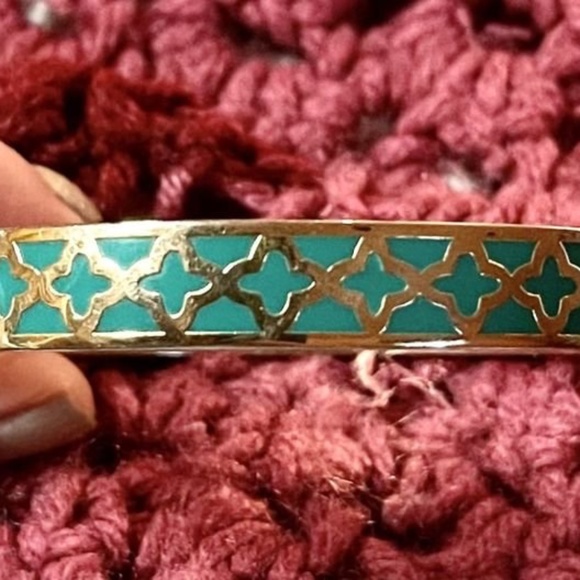 Enamel Inlay Bracelet Teal and Gold - Picture 1 of 2